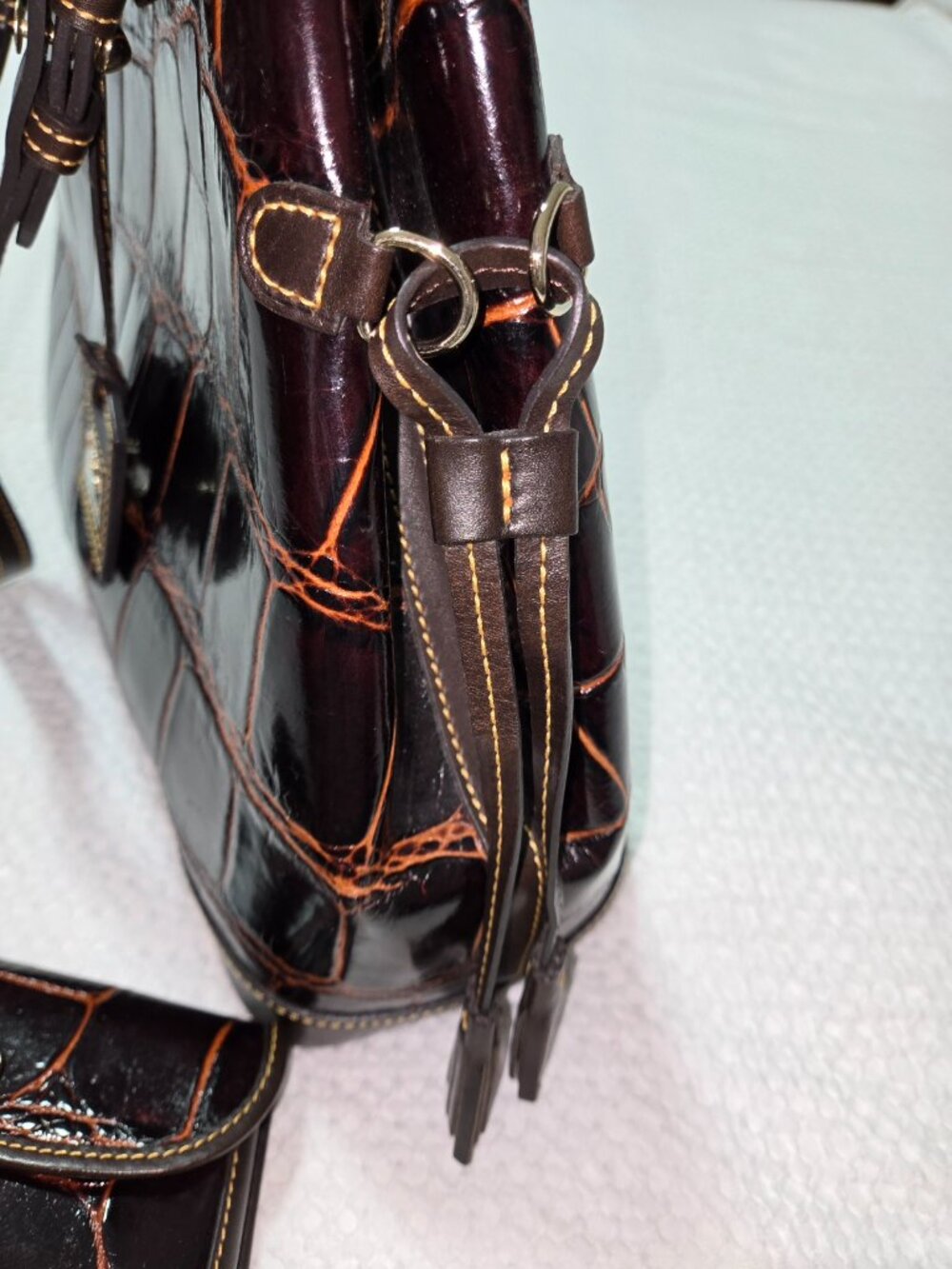 Dooney & Bourke Croco Patent Leather Tote Brown NWOT Coin Purse Large - Picture 7 of 15